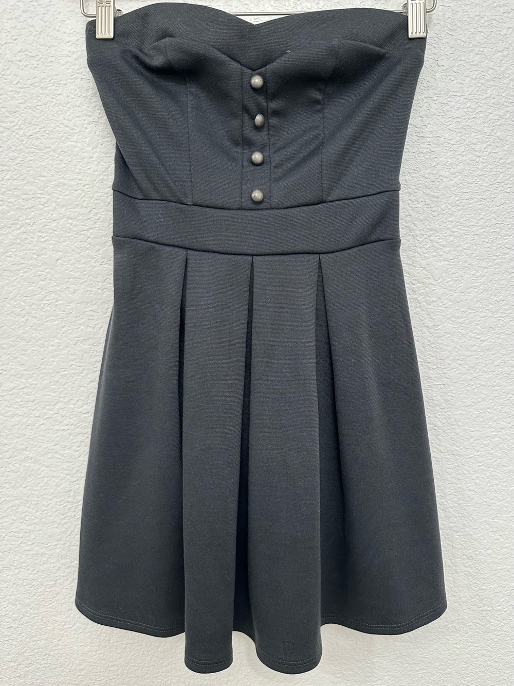 Strapless Gray Pleated Fit-and-Flare Dress